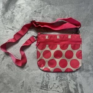 THIRTY-ONE 31 Retro Metro Pink White Polka Dot Crossbody Bag